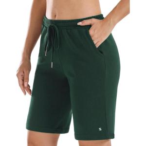 Stelle Women’s 7″/10″ Cotton Bermuda Shorts Knee Length Comfy Lounge Athletic Sweat Shorts with Deep Pockets(10″ Green)