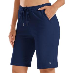 Stelle Women’s 7″/10″ Cotton Bermuda Shorts Knee Length Comfy Lounge Athletic Sweat Shorts with Deep Pockets(10″ Navy)