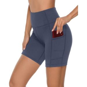 Stelle Women’s 8″/ 5″ High Waist Biker Shorts Yoga Shorts with Pockets Tummy Control Workout Shorts for Running Gym(8” Grey Blue)