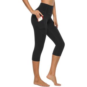 Stelle Women’s Capri Yoga Pants with Pockets Essential High Waisted Legging for Workout(Cotton Like Softness-black)