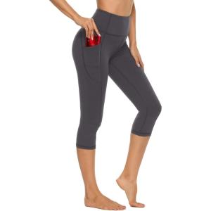 Stelle Women’s Capri Yoga Pants with Pockets Essential High Waisted Legging for Workout(Cotton Like Softness-charcoal)