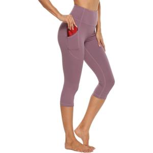 Stelle Women’s Capri Yoga Pants with Pockets Essential High Waisted Legging for Workout(Cotton Like Softness-dusty Lavender)
