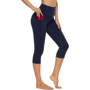 Stelle Women’s Capri Yoga Pants with Pockets Essential High Waisted Legging for Workout(Cotton Like Softness-navy)