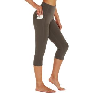 Stelle Women’s Capri Yoga Pants with Pockets Essential High Waisted Legging for Workout(Tea Brown)