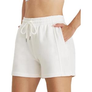 Stelle Women’s Drawstring Sweat Shorts Comfy Elastic Shorts Workout Lounge Shorts with Pockets(Ivory)