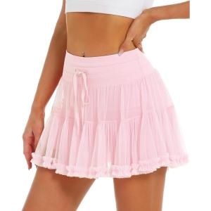 Stelle Women’s High Waist Athletic Skorts with Shorts Pockets Ruffle Hem Flowy Skirts Mini Tiered Short Skirt Casual Summer(Ballet Pink)