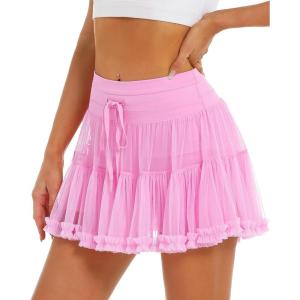 Stelle Women’s High Waist Athletic Skorts with Shorts Pockets Ruffle Hem Flowy Skirts Mini Tiered Short Skirt Casual Summer(Cotton Candy)