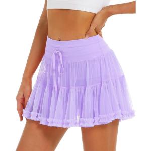 Stelle Women’s High Waist Athletic Skorts with Shorts Pockets Ruffle Hem Flowy Skirts Mini Tiered Short Skirt Casual Summer(Lilac)