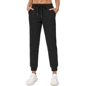 Stelle Womens High Waist Drawstring Jogger Athletic Lounge Sweatpants with Pockets(Black)