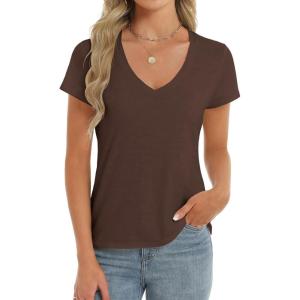 Stelle Womens Modal Soft T Shirts Short Sleeve V Neck Basic Tee Casual Loose Fit Tops Lightweight Soft Summer Outfits Clothes(Cocoa)