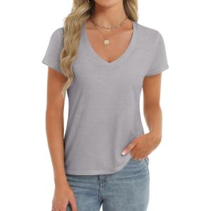 Stelle Womens Modal Soft T Shirts Short Sleeve V Neck Basic Tee Casual Loose Fit Tops Lightweight Soft Summer Outfits Clothes(Grey)