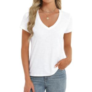 Stelle Womens Modal Soft T Shirts Short Sleeve V Neck Basic Tee Casual Loose Fit Tops Lightweight Soft Summer Outfits Clothes(White)