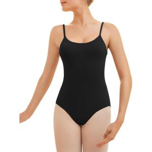 Stelle Women’s Short Sleeve Leotard for Ballet Dance Costumes Scoop Neck Sleeveless Double Lined Bodysuit(Black)