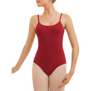 Stelle Women’s Short Sleeve Leotard for Ballet Dance Costumes Scoop Neck Sleeveless Double Lined Bodysuit(Crimson)
