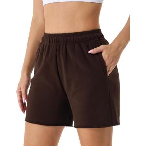 Stelle Women’s Sweat Shorts Casual Drawstring Shorts Comfy Cotton High Waisted Workout Lounge Shorts with Pockets(Coffee)