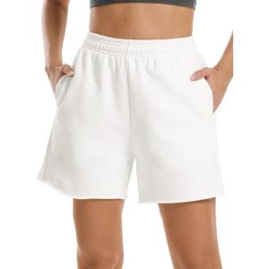 Stelle Women’s Sweat Shorts Casual Drawstring Shorts Comfy Cotton High Waisted Workout Lounge Shorts with Pockets(White (Sweat Shorts))
