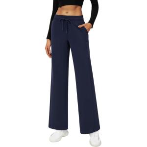 Stelle Womens Sweatpants Elastic Waist Drawstring Lined Straight Leg Pants Lounge Baggy Fleece Joggers with Pockets(Navy)