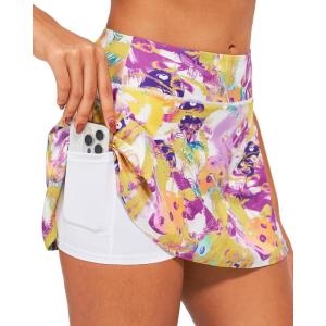 Stelle Women’s Tennis Golf Skirts High Waisted with Pockets Inner Shorts for Athletic Skorts Sports Running Pickleball(Pastel Pickle)