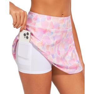 Stelle Women’s Tennis Golf Skirts High Waisted with Pockets Inner Shorts for Athletic Skorts Sports Running Pickleball(Pastel Terrazzo)