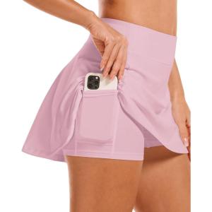 Stelle Women’s Tennis Golf Skirts High Waisted with Pockets Inner Shorts for Athletic Skorts Sports Running Pickleball(Pink)