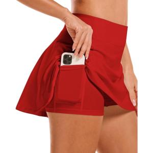 Stelle Women’s Tennis Golf Skirts High Waisted with Pockets Inner Shorts for Athletic Skorts Sports Running Pickleball(Red)