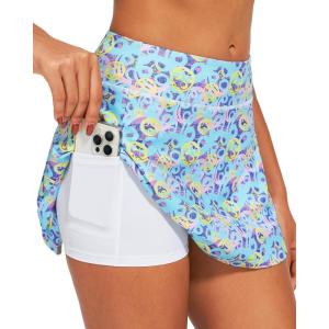 Stelle Women’s Tennis Golf Skirts High Waisted with Pockets Inner Shorts for Athletic Skorts Sports Running Pickleball(Vibrant Pickle)