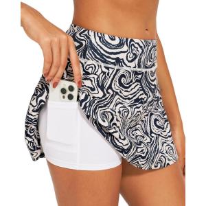 Stelle Women’s Tennis Golf Skirts High Waisted with Pockets Inner Shorts for Athletic Skorts Sports Running Pickleball(Wavy Ink)