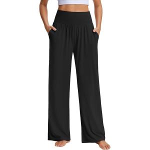 Stelle Women’s Wide Leg Yoga Pants Soft High Waisted Sweatpants Stretch Lounge Bottom with Pockets 28″ Inseam(A-black)