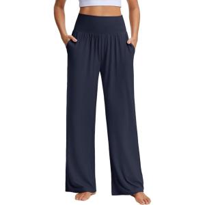 Stelle Women’s Wide Leg Yoga Pants Soft High Waisted Sweatpants Stretch Lounge Bottom with Pockets 28″ Inseam(B-navy)
