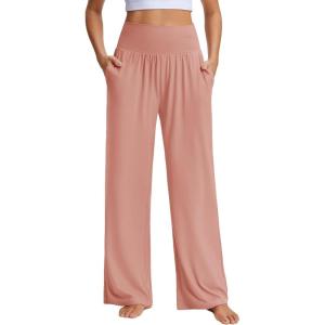Stelle Women’s Wide Leg Yoga Pants Soft High Waisted Sweatpants Stretch Lounge Bottom with Pockets 28″ Inseam(Dusty Pink)