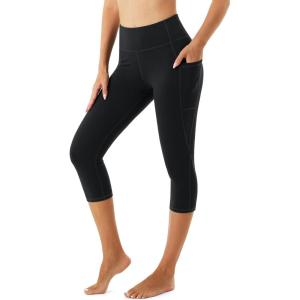 Stelle Women’s Yoga Pants with Pockets High Waisted Capri Leggings Tummy Control Workout Cycling Pants(Black)