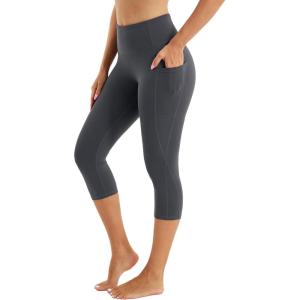 Stelle Women’s Yoga Pants with Pockets High Waisted Capri Leggings Tummy Control Workout Cycling Pants(Charcoal)