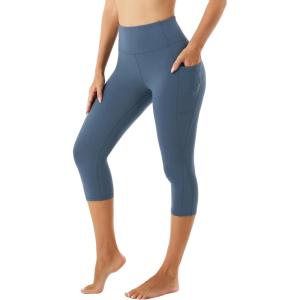Stelle Women’s Yoga Pants with Pockets High Waisted Capri Leggings Tummy Control Workout Cycling Pants(Gray Sage)