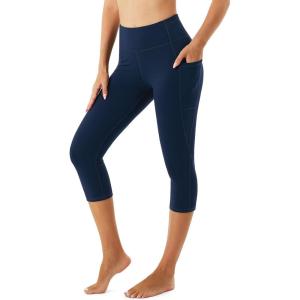 Stelle Women’s Yoga Pants with Pockets High Waisted Capri Leggings Tummy Control Workout Cycling Pants(Navy)