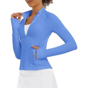 Stelle Women’s Zip Up Jackets Lightweight Athletic Running Jacket Workout Slim Fit Yoga Track Clothes with Thumb Holes(Bluebell)