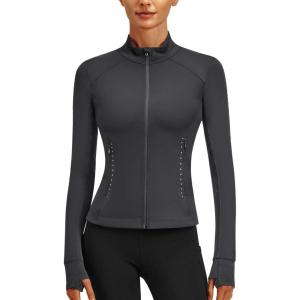 Stelle Women’s Zip Up Jackets Lightweight Athletic Running Jacket Workout Slim Fit Yoga Track Clothes with Thumb Holes(Charcoal)