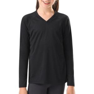 Stelle Youth Girls Athletic Performance Long Sleeve Shirts V Neck Moisture Wicking Base Layer Undershirt(Black)