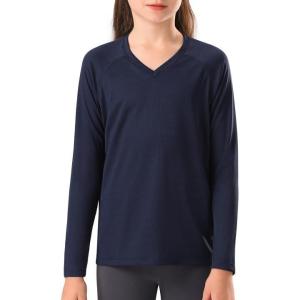 Stelle Youth Girls Athletic Performance Long Sleeve Shirts V Neck Moisture Wicking Base Layer Undershirt(Navy)
