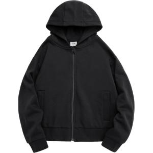 Stelle Zip Up Hoodies for Women Fleece Crop Jackets Long Sleeve Hooded Sweatshirts with Pockets Casual Coat(Black)