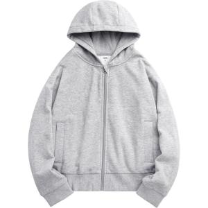 Stelle Zip Up Hoodies for Women Fleece Crop Jackets Long Sleeve Hooded Sweatshirts with Pockets Casual Coat(Light Grey)