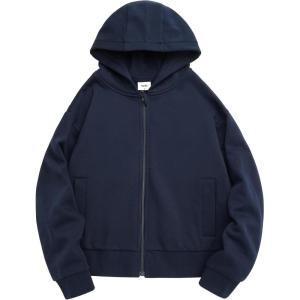 Stelle Zip Up Hoodies for Women Fleece Crop Jackets Long Sleeve Hooded Sweatshirts with Pockets Casual Coat(Navy)