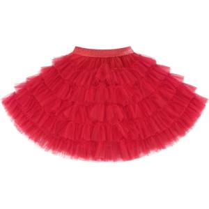 Stelle Girls Tutu Skirt 5 Layers Fluffy Tulle Dance Ballet Skirt Princess Birthday Party Costume(Red)