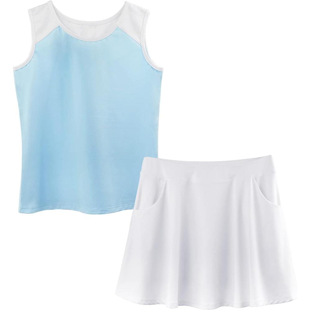 imageStelle Girls Tennis Dress Golf Outfit Combo with Tennis Skirt and Sleeveless Tank Top Blue Tank Top 910 Years