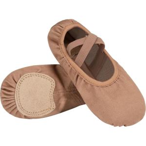 Stelle Ballet Shoes Toddler Slippers Highly Elastic Canvas Girls Ballerina Dance Shoes for Toddler/Little Kid/Big Kid/Women(Tan)