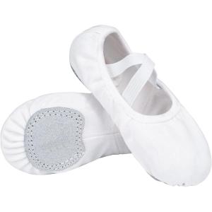 Stelle Ballet Shoes Toddler Slippers Highly Elastic Canvas Girls Ballerina Dance Shoes for Toddler/Little Kid/Big Kid/Women(White)