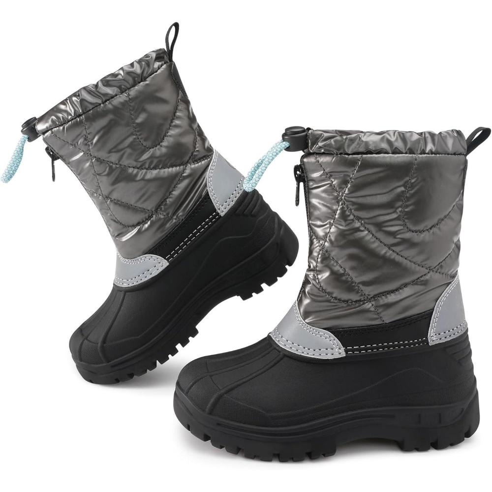 imageStelle Boys Girls Snow Boots for Toddler Kids Winter Outdoor Non Slip Waterproof Mid Calf Warm Shoes with Fur LinedGrey