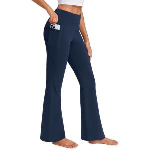 Stelle 29″ 31″ 33″ Fleece Lined Leggings for Women Thermal Bootcut Yoga Pants High-Waisted Winter Leggings with Pockets(Navy)