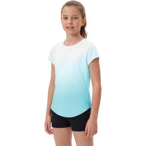 STELLE Athletic Shirts for Girls Short Sleeve Active T Shirts Sports Crewneck Dry Fit Tops Kids Teens Gym Workout Summer Tee(Light Blue)