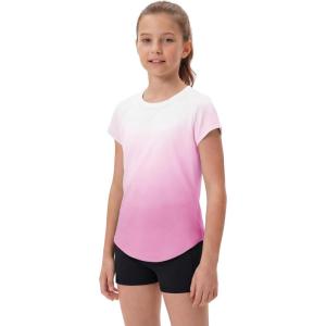 STELLE Athletic Shirts for Girls Short Sleeve Active T Shirts Sports Crewneck Dry Fit Tops Kids Teens Gym Workout Summer Tee(Rose Petal)
